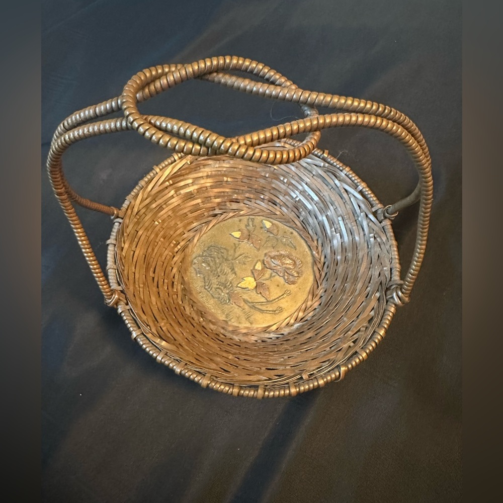 Vintage Brass Basket with Etching